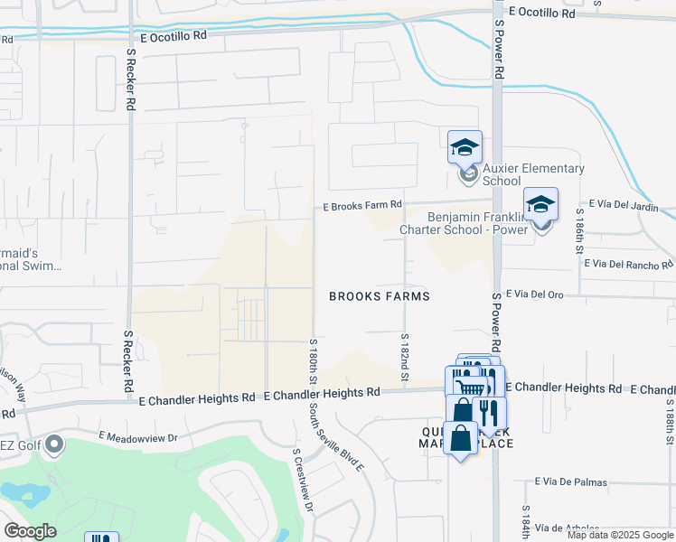 map of restaurants, bars, coffee shops, grocery stores, and more near 23115 South 180th Street in Gilbert