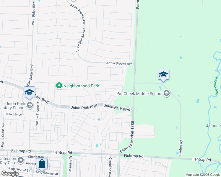 map of restaurants, bars, coffee shops, grocery stores, and more near 1736 Ridge Creek Lane in Aubrey