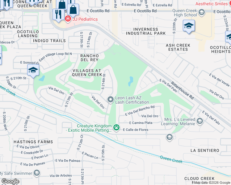 map of restaurants, bars, coffee shops, grocery stores, and more near 23079 South 215th Street in Queen Creek