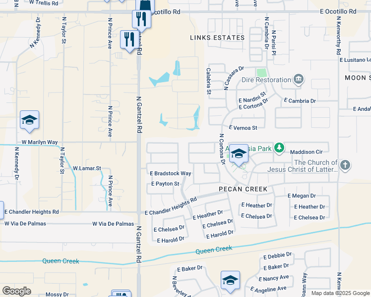 map of restaurants, bars, coffee shops, grocery stores, and more near 39648 North George Way in San Tan Valley