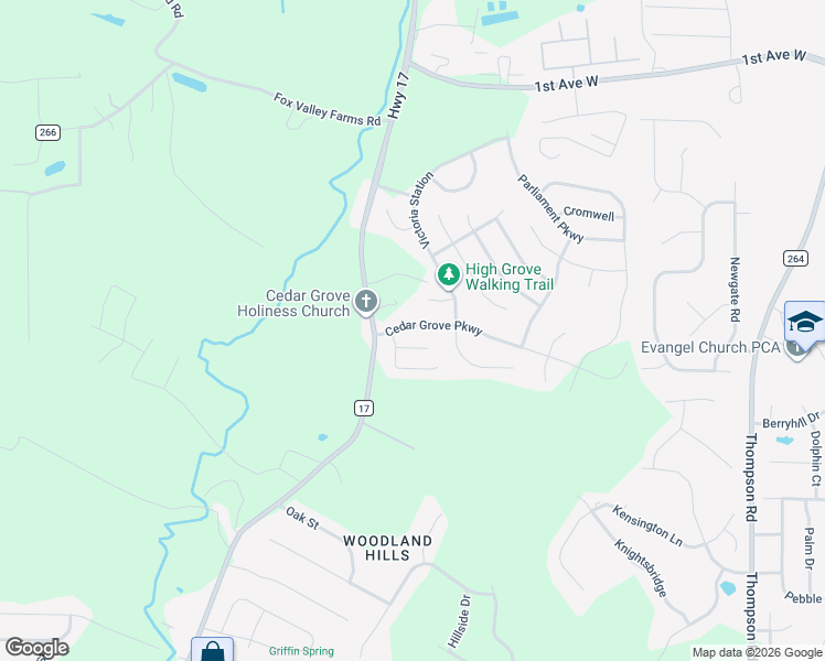 map of restaurants, bars, coffee shops, grocery stores, and more near 124 Cedar Grove Parkway in Alabaster