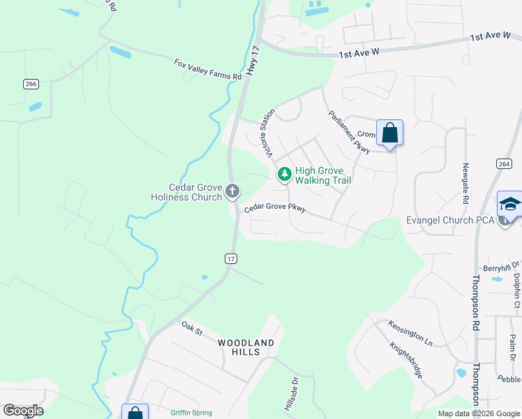 map of restaurants, bars, coffee shops, grocery stores, and more near 124 Cedar Grove Parkway in Alabaster
