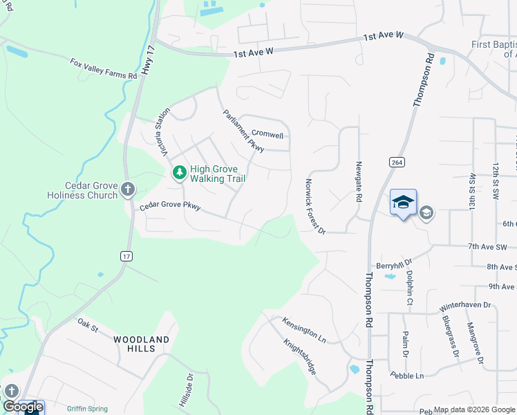 map of restaurants, bars, coffee shops, grocery stores, and more near 217 Cedar Grove Parkway in Alabaster