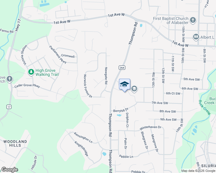 map of restaurants, bars, coffee shops, grocery stores, and more near 101 Norwick Forest Lane in Alabaster