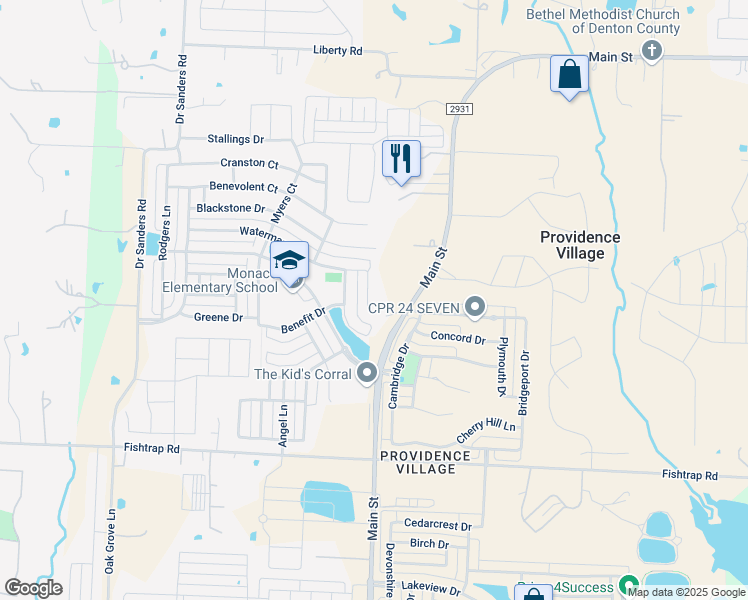 map of restaurants, bars, coffee shops, grocery stores, and more near 1924 Hartwell Court in Aubrey