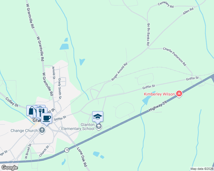 map of restaurants, bars, coffee shops, grocery stores, and more near 24 Roger Arnold Road in Grantville