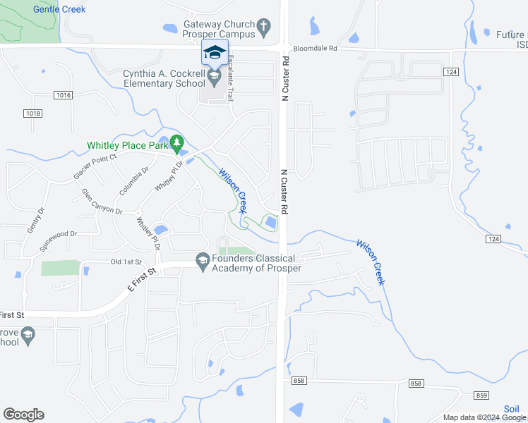 map of restaurants, bars, coffee shops, grocery stores, and more near 4350 Wilson Creek Trail in Prosper