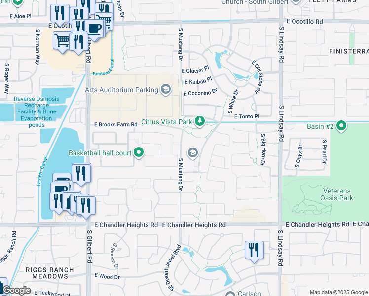 map of restaurants, bars, coffee shops, grocery stores, and more near 4600 Bright Angel Way in Chandler