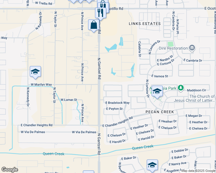 map of restaurants, bars, coffee shops, grocery stores, and more near 355 East Christopher Street in San Tan Valley