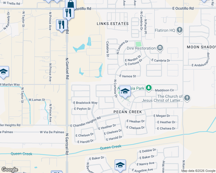 map of restaurants, bars, coffee shops, grocery stores, and more near 864 East Christopher Street in San Tan Valley