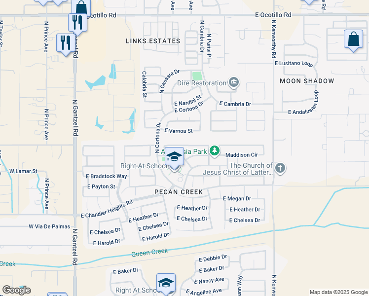 map of restaurants, bars, coffee shops, grocery stores, and more near 1117 East Christopher Street in San Tan Valley