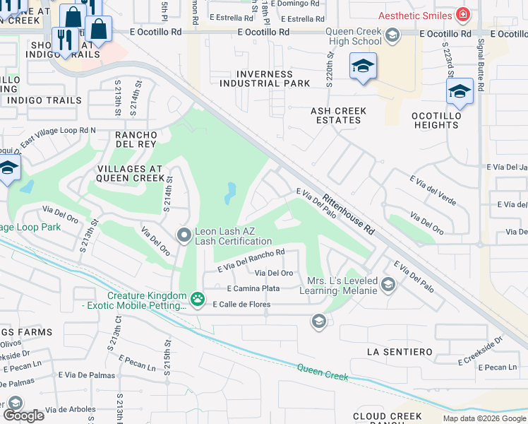 map of restaurants, bars, coffee shops, grocery stores, and more near 21837 East Gold Canyon Drive in Queen Creek
