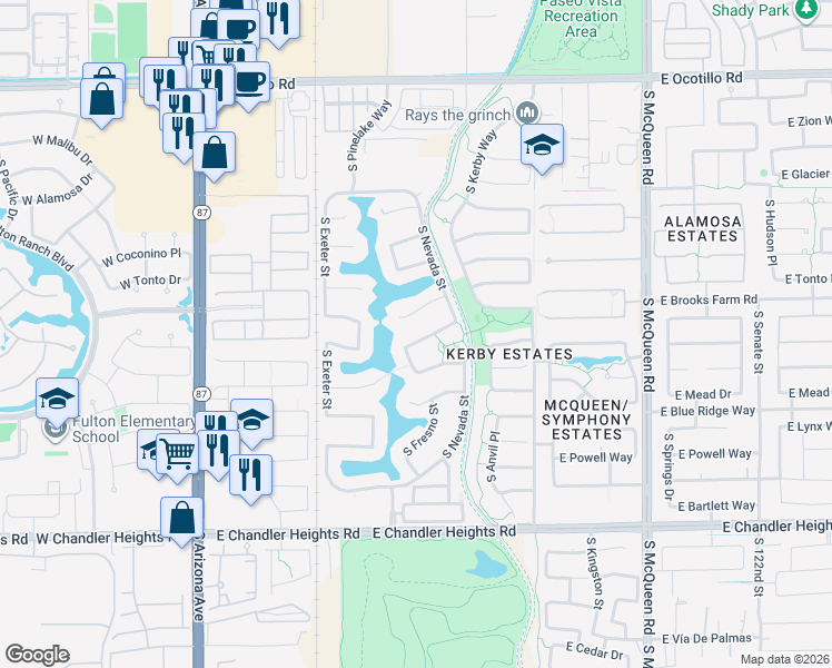 map of restaurants, bars, coffee shops, grocery stores, and more near 519 East Horseshoe Place in Chandler