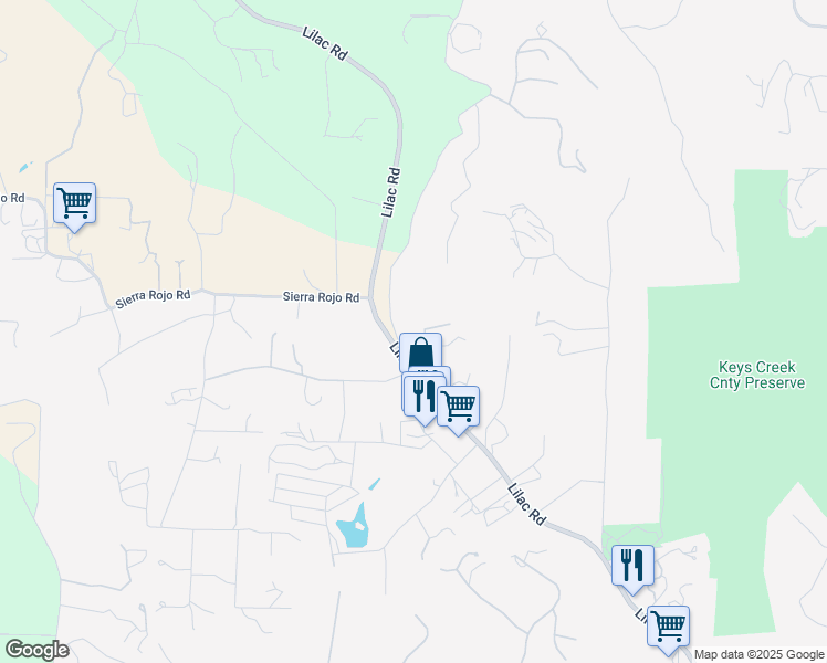 map of restaurants, bars, coffee shops, grocery stores, and more near 29117 Lilac Road in Valley Center