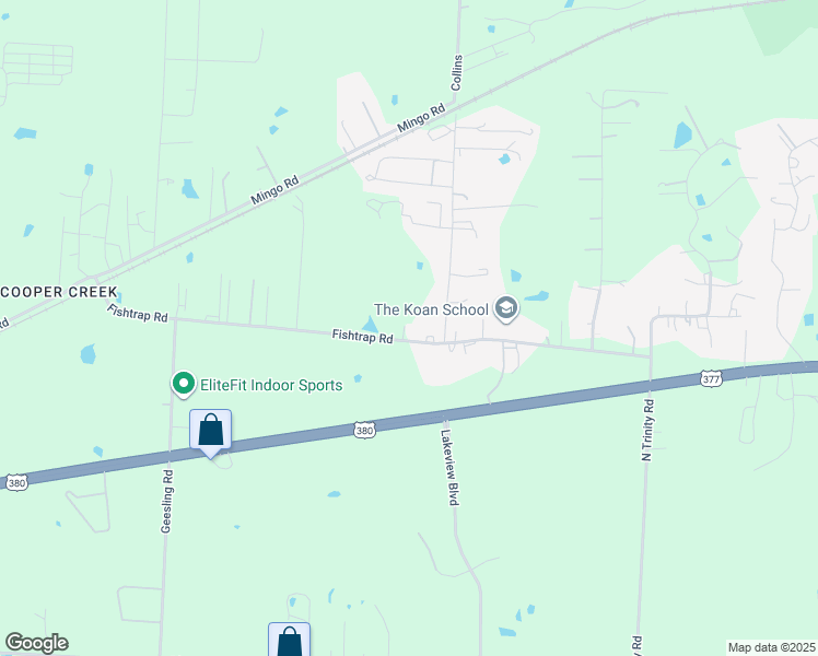 map of restaurants, bars, coffee shops, grocery stores, and more near 6131 Fishtrap Road in Denton