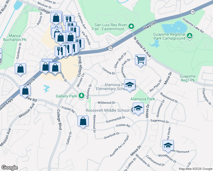 map of restaurants, bars, coffee shops, grocery stores, and more near 754 Tawny Court in Oceanside