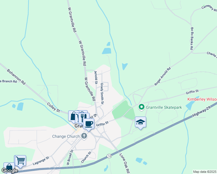 map of restaurants, bars, coffee shops, grocery stores, and more near 35 Maple Street in Grantville
