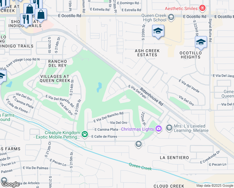 map of restaurants, bars, coffee shops, grocery stores, and more near 21837 East Gold Canyon Drive in Queen Creek