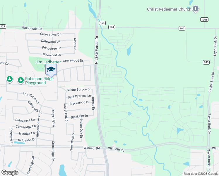 map of restaurants, bars, coffee shops, grocery stores, and more near Lake Forest Drive in McKinney