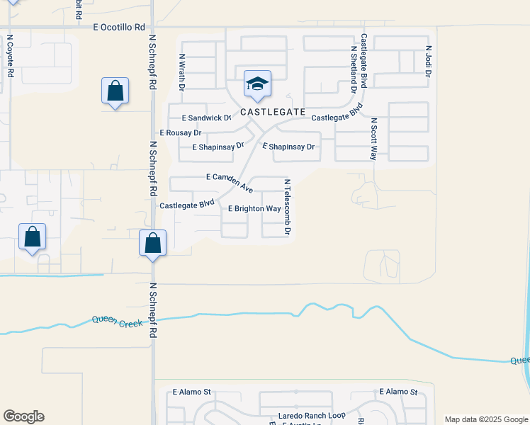 map of restaurants, bars, coffee shops, grocery stores, and more near 4085 East Brighton Way in San Tan Valley