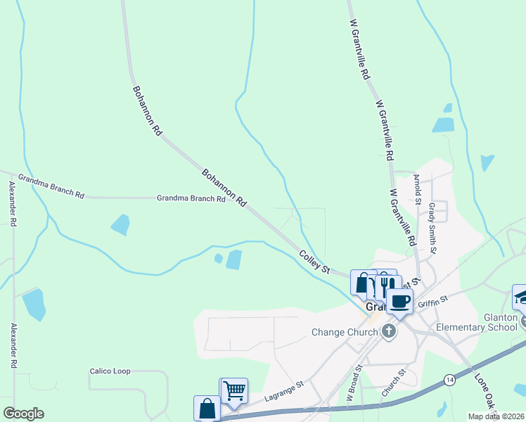 map of restaurants, bars, coffee shops, grocery stores, and more near 357 Colley Street in Grantville