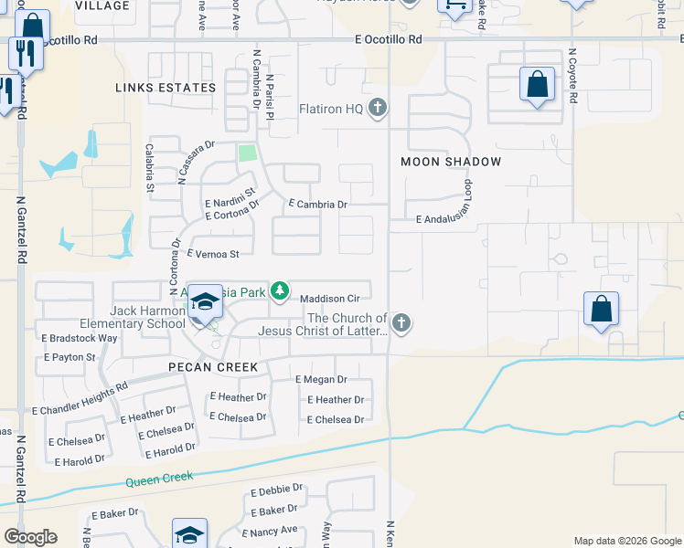 map of restaurants, bars, coffee shops, grocery stores, and more near 1694 East Christopher Street in San Tan Valley
