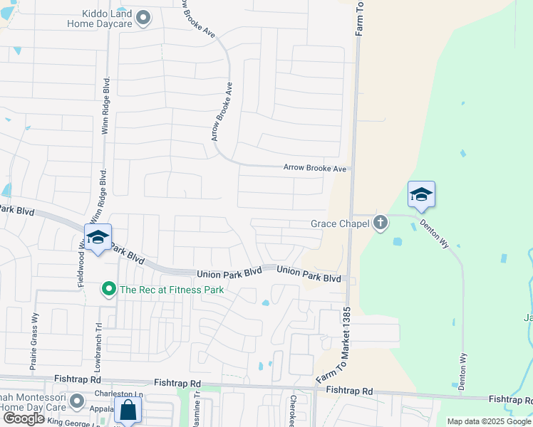 map of restaurants, bars, coffee shops, grocery stores, and more near 1700 Ridge Creek Lane in Aubrey