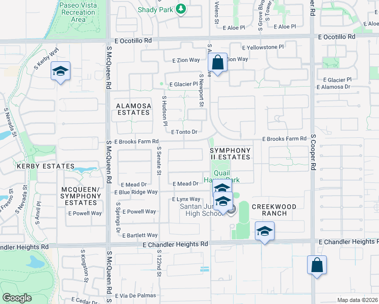 map of restaurants, bars, coffee shops, grocery stores, and more near 1391 East Horseshoe Drive in Chandler