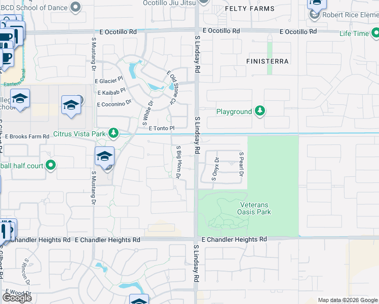 map of restaurants, bars, coffee shops, grocery stores, and more near 3942 East Canyon Place in Chandler