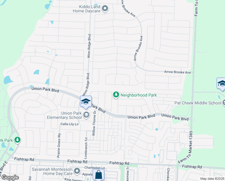 map of restaurants, bars, coffee shops, grocery stores, and more near 1337 Arabella Lane in Krugerville
