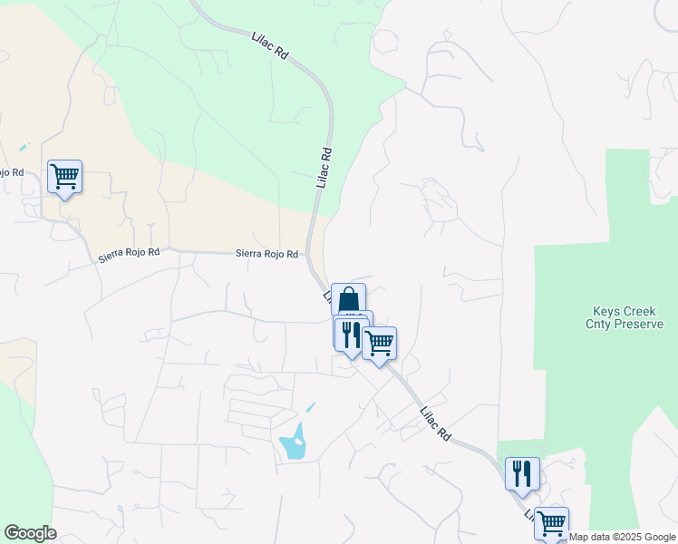 map of restaurants, bars, coffee shops, grocery stores, and more near 29117 Lilac Road in Valley Center