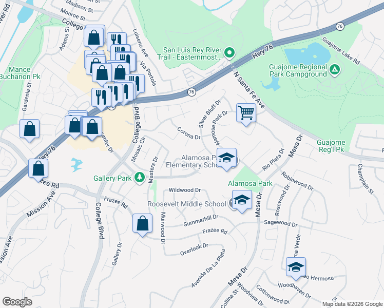 map of restaurants, bars, coffee shops, grocery stores, and more near 754 Tawny Court in Oceanside