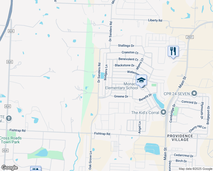 map of restaurants, bars, coffee shops, grocery stores, and more near 1912 Rodgers Lane in Aubrey