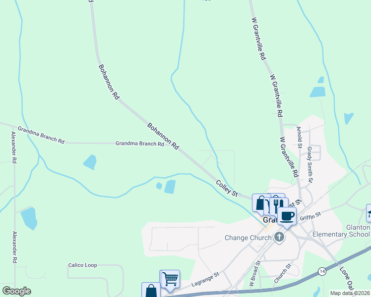 map of restaurants, bars, coffee shops, grocery stores, and more near 361 Colley Street in Grantville