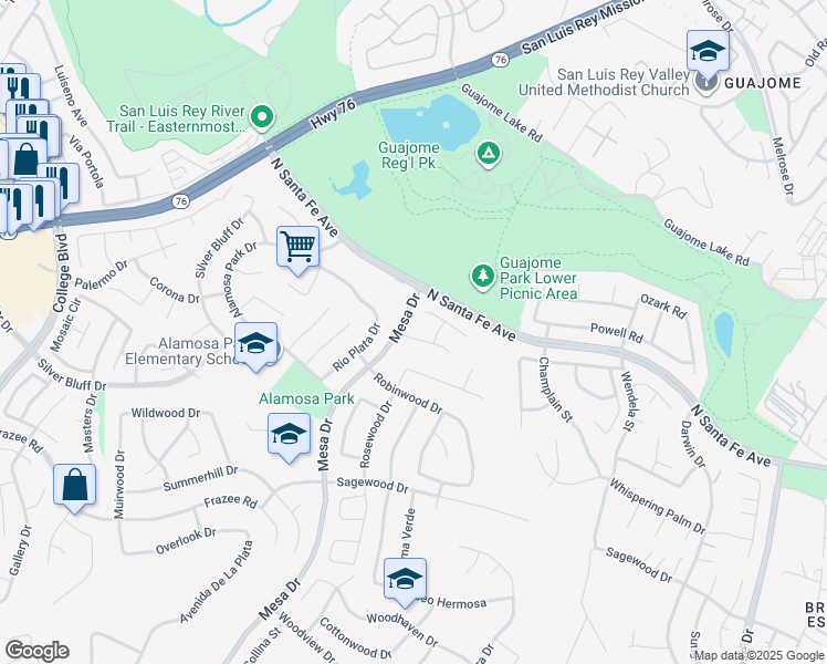 map of restaurants, bars, coffee shops, grocery stores, and more near 1104 Brighton Drive in Oceanside