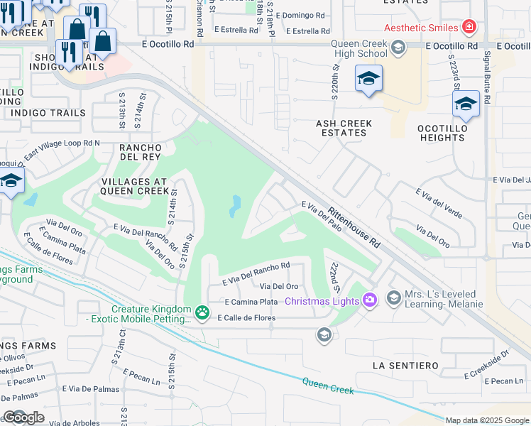 map of restaurants, bars, coffee shops, grocery stores, and more near 21837 E Gold Canyon Dr in Queen Creek
