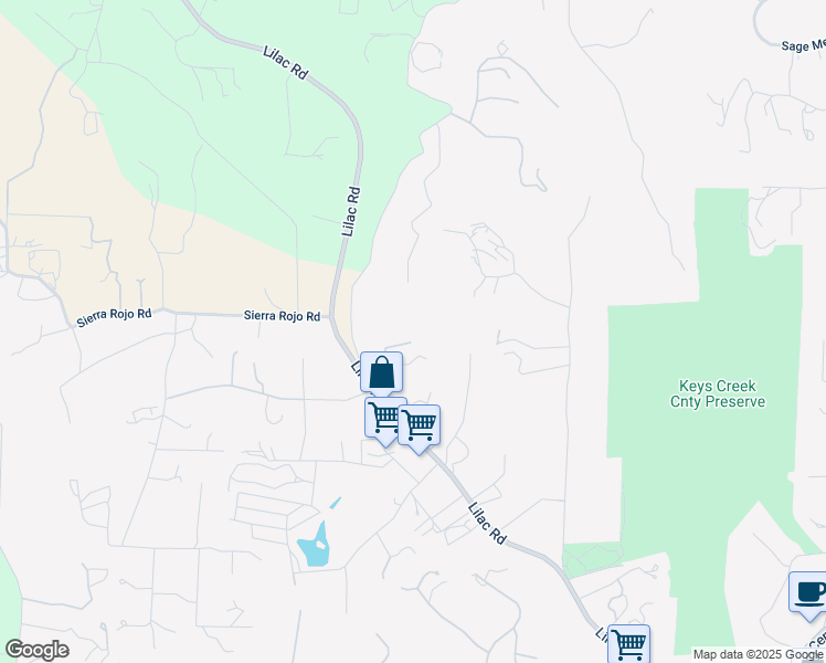 map of restaurants, bars, coffee shops, grocery stores, and more near 29109 Lilac Road in Valley Center