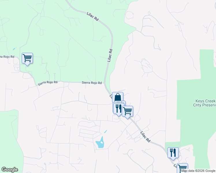 map of restaurants, bars, coffee shops, grocery stores, and more near 29117 Lilac Road in Valley Center