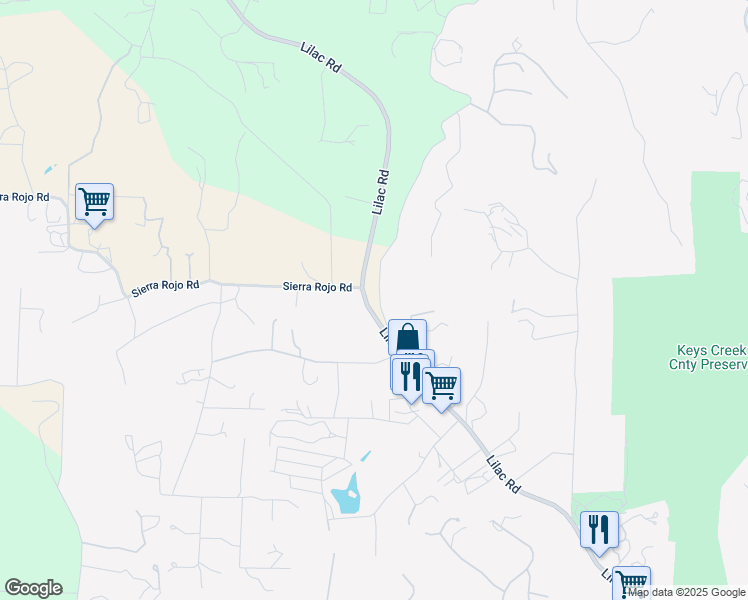 map of restaurants, bars, coffee shops, grocery stores, and more near 29197 Lilac Road in Valley Center