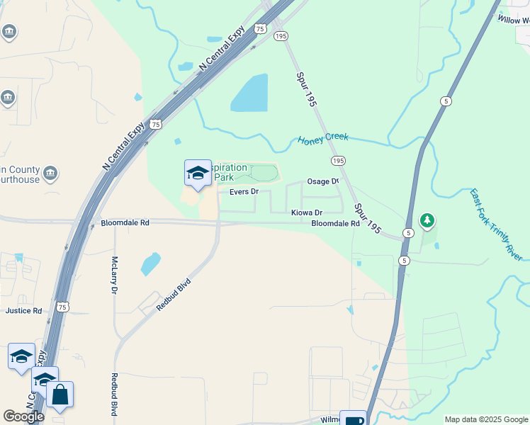 map of restaurants, bars, coffee shops, grocery stores, and more near 1105 Nocona Drive in McKinney