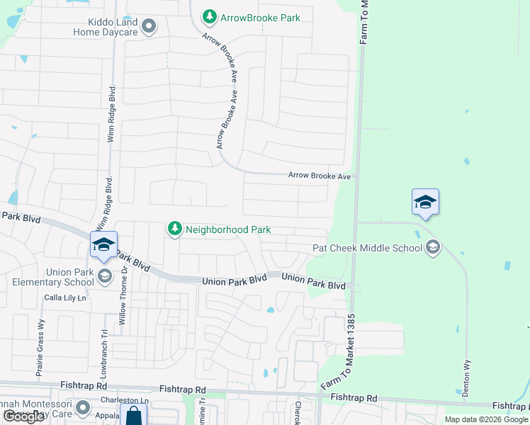 map of restaurants, bars, coffee shops, grocery stores, and more near 1700 Ridge Creek Lane in Aubrey