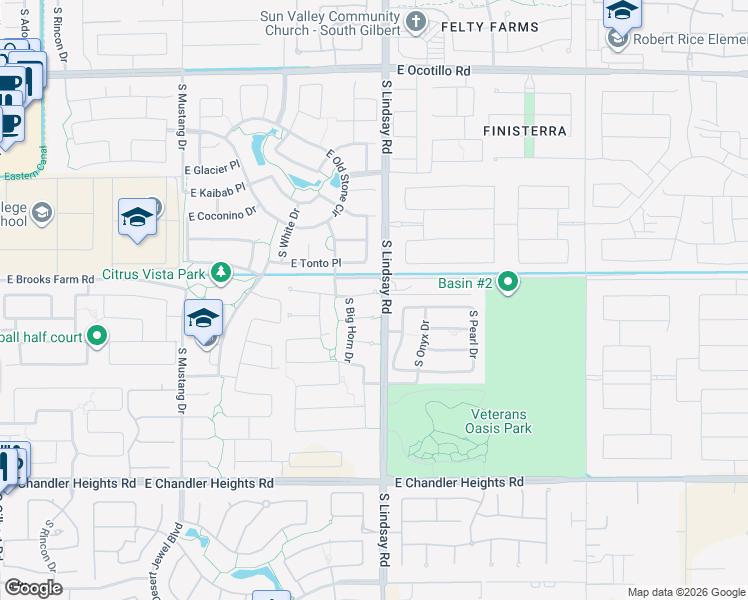map of restaurants, bars, coffee shops, grocery stores, and more near 3951 East Horseshoe Place in Chandler