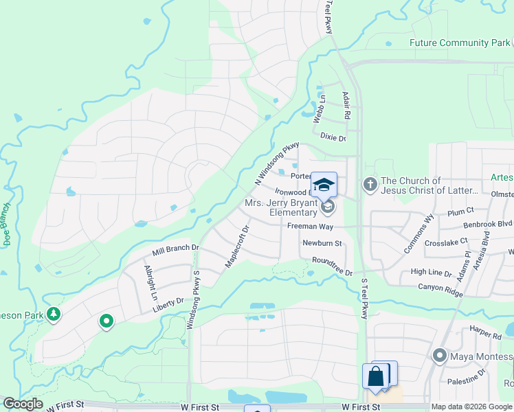 map of restaurants, bars, coffee shops, grocery stores, and more near 4071 Old Rosebud Lane in Prosper
