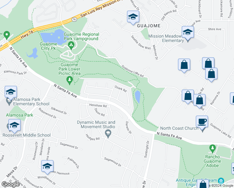 map of restaurants, bars, coffee shops, grocery stores, and more near 5320 Mead Street in Oceanside