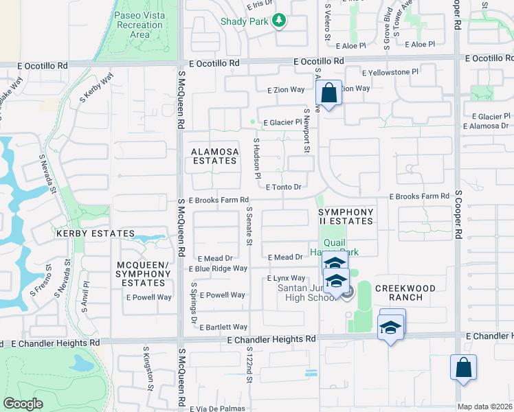 map of restaurants, bars, coffee shops, grocery stores, and more near 4556 South Hudson Place in Chandler