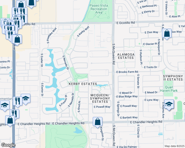 map of restaurants, bars, coffee shops, grocery stores, and more near 813 East Horseshoe Place in Chandler