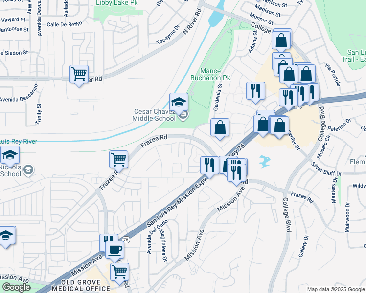 map of restaurants, bars, coffee shops, grocery stores, and more near 217 Levant Way in Oceanside