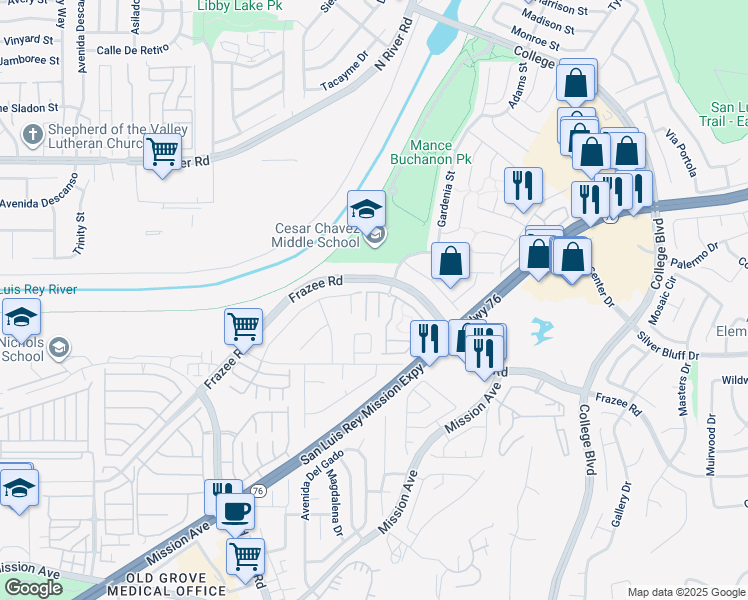 map of restaurants, bars, coffee shops, grocery stores, and more near 217 Levant Way in Oceanside