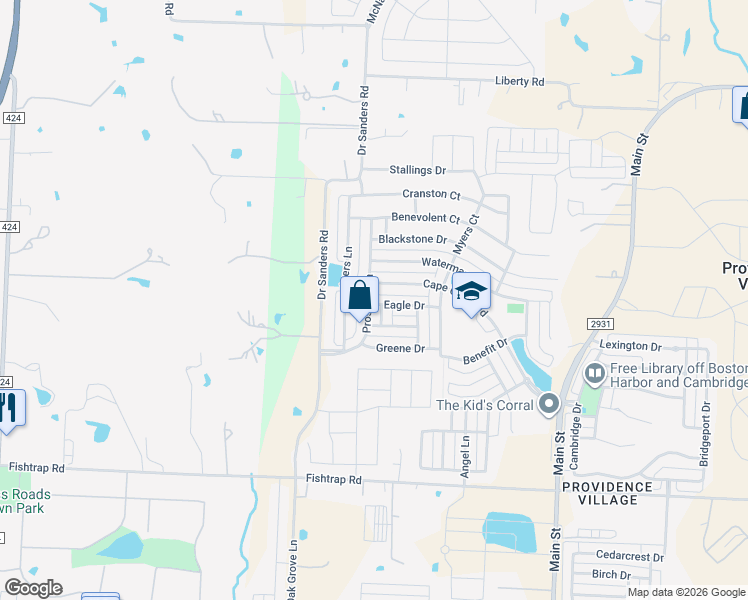 map of restaurants, bars, coffee shops, grocery stores, and more near 9001 Eagle Drive in Aubrey