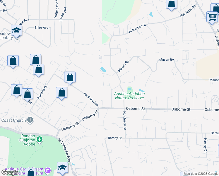 map of restaurants, bars, coffee shops, grocery stores, and more near 2530 Pruett Drive in Vista